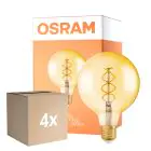 Opakowanie 4x Osram Vintage 1906 LED E27 Globe Włókno Goud 125mm 4W 300lm - 820 Zeer Warm Wit | Dimbaar - Vervangt 28W